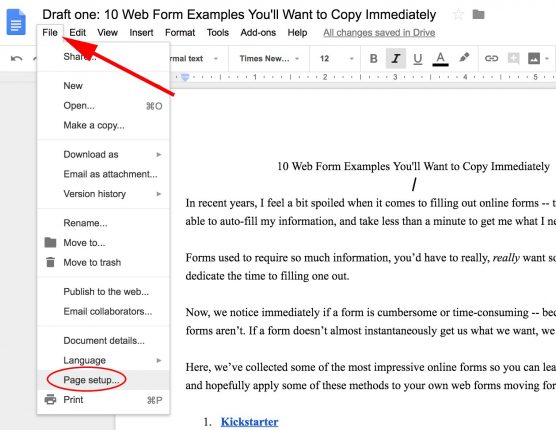 How to change margins in google docs